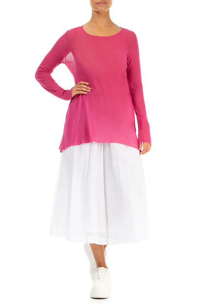 Sheer Fuchsia Mesh Soft Cotton Blouse