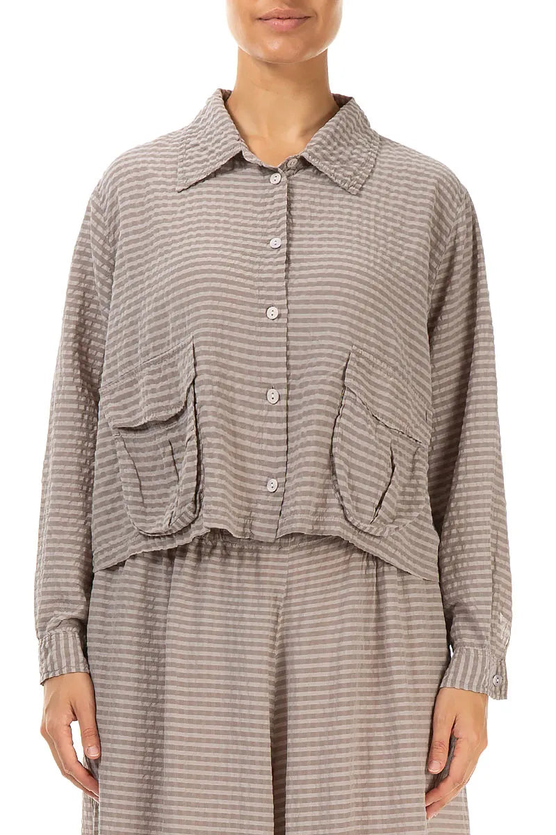 Short Beige Textured Silk Jacket