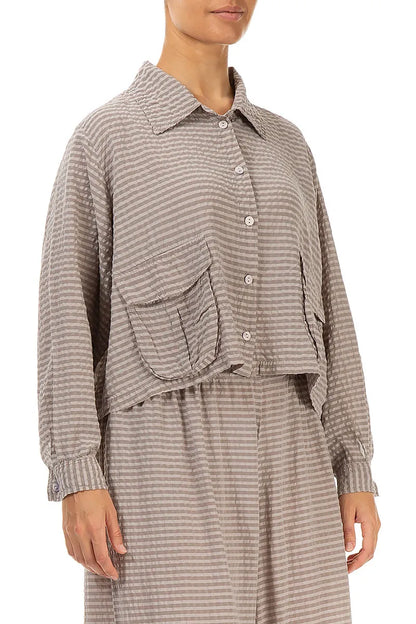 Short Beige Textured Silk Jacket