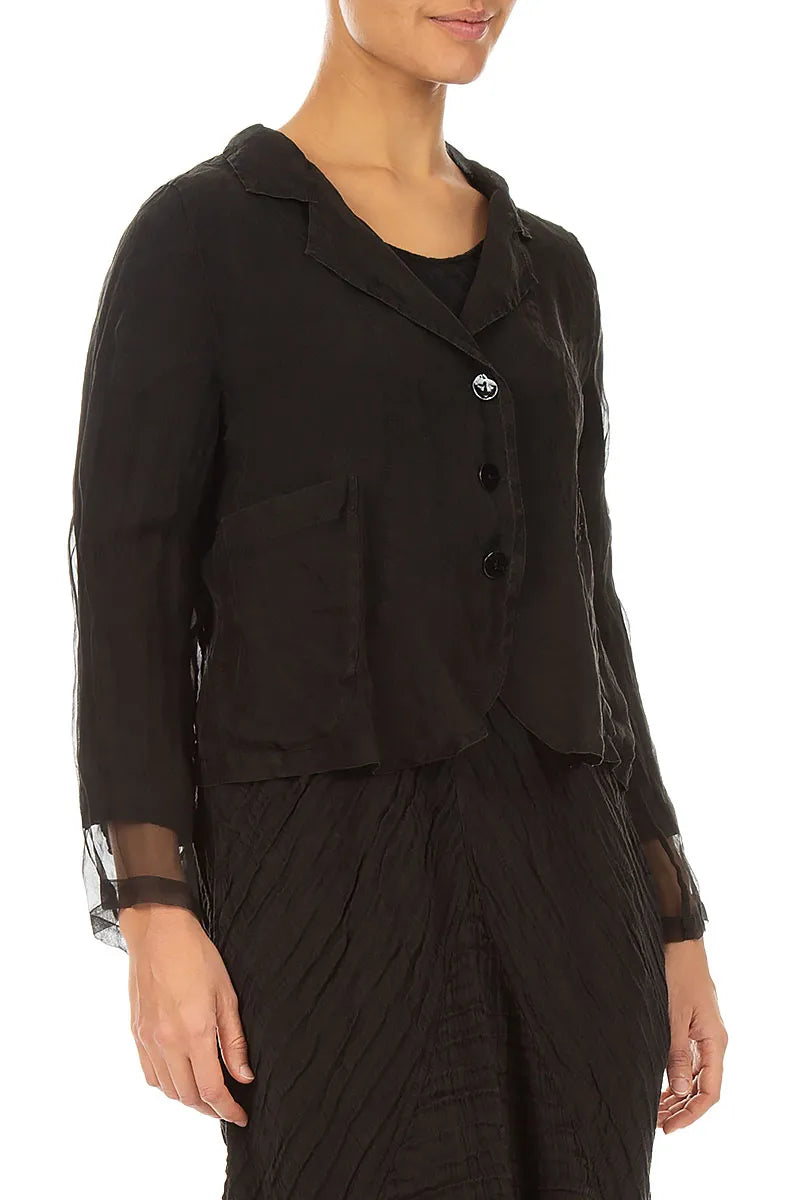 Short Black Silk Chiffon Jacket 3