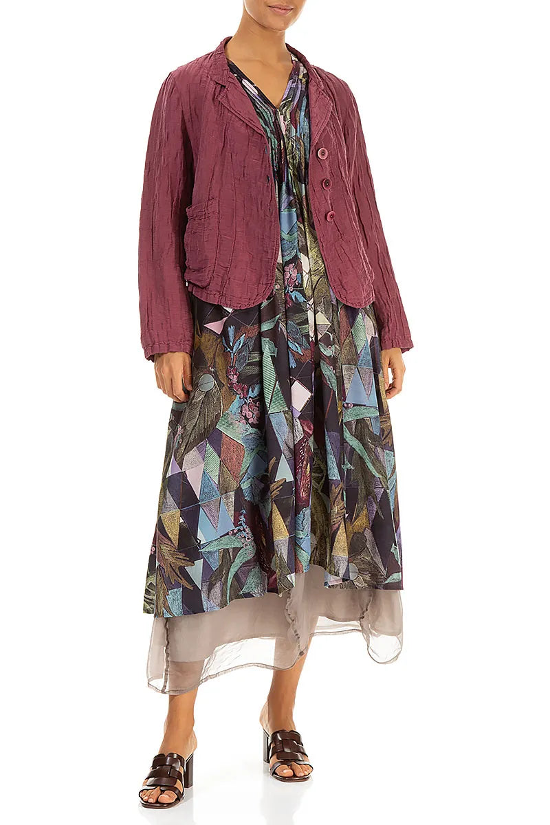 Short Crinkled Antique Ruby Silk Linen Jacket 5
