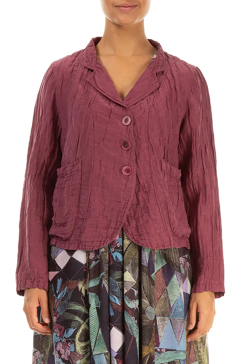 Short Crinkled Antique Ruby Silk Linen Jacket 1