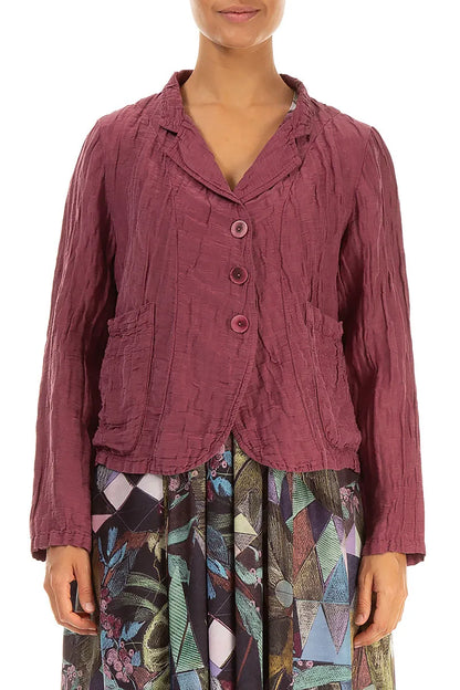 Short Crinkled Antique Ruby Silk Linen Jacket 1
