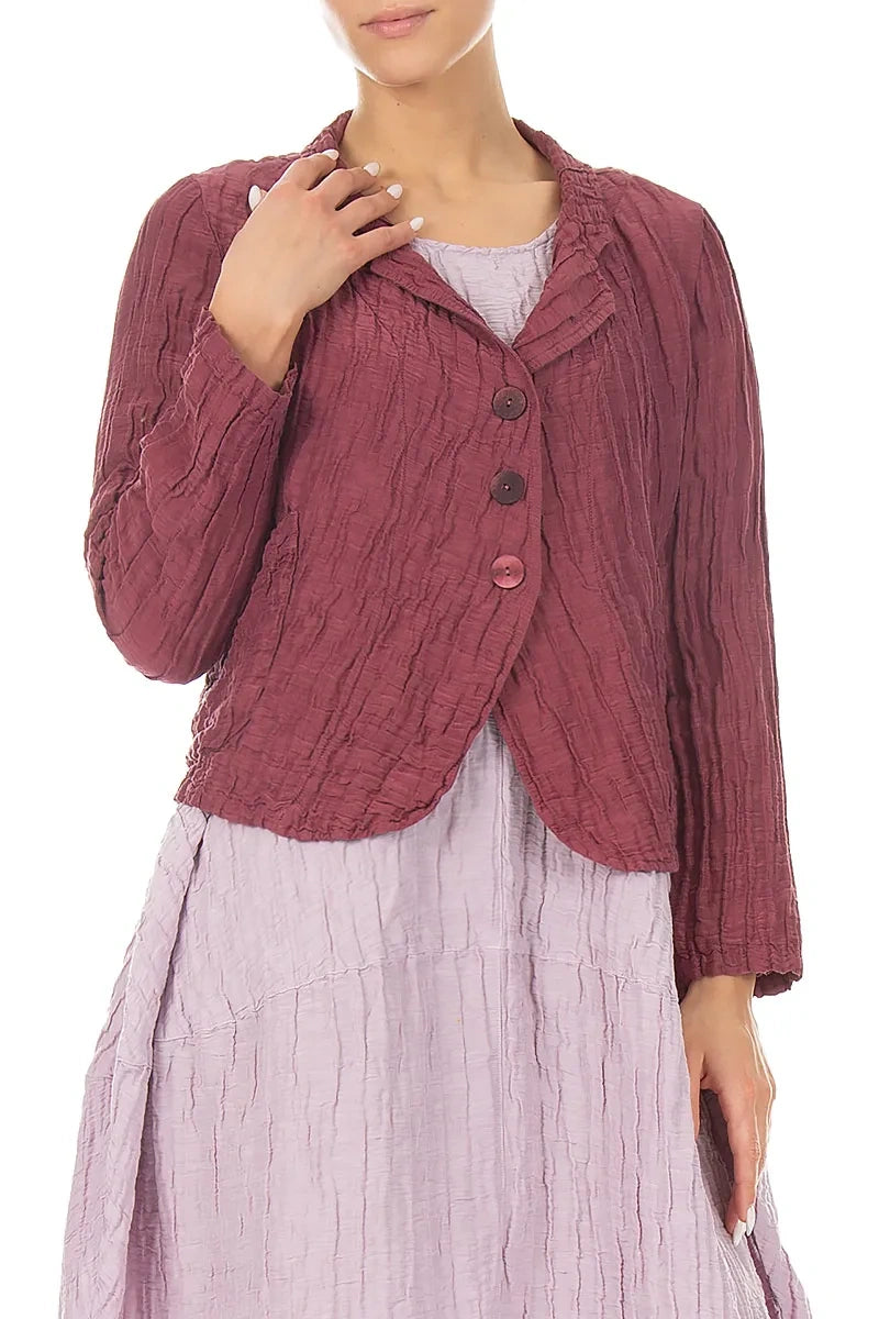 Short Crinkled Antique Ruby Silk Linen Jacket 4