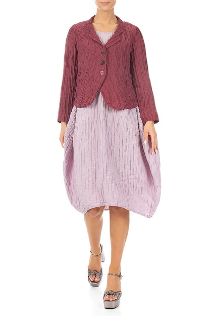 Short Crinkled Antique Ruby Silk Linen Jacket 5