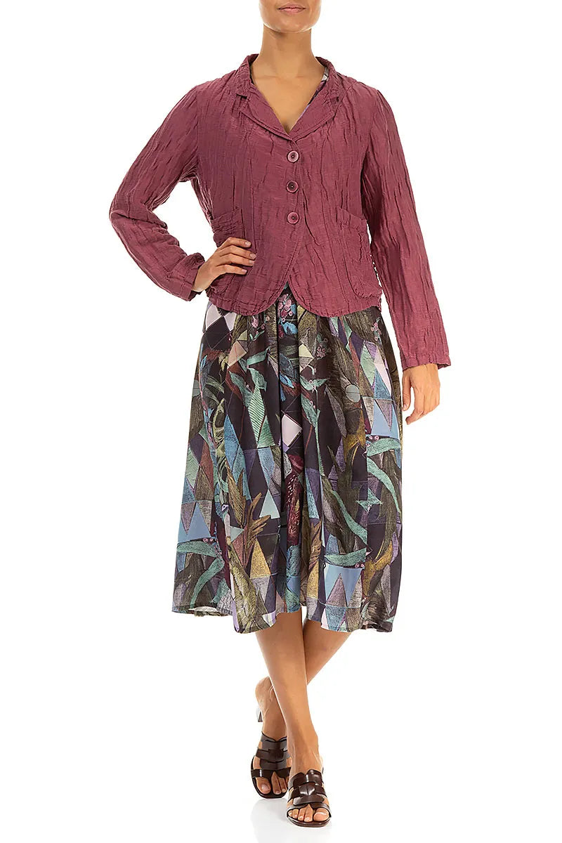 Short Crinkled Antique Ruby Silk Linen Jacket 4