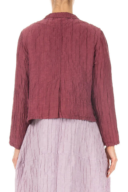 Short Crinkled Antique Ruby Silk Linen Jacket 3