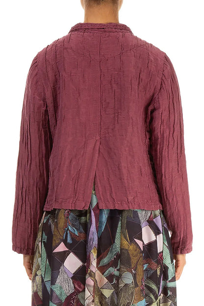 Short Crinkled Antique Ruby Silk Linen Jacket 2