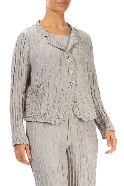 Veste courte en soie beige froissée