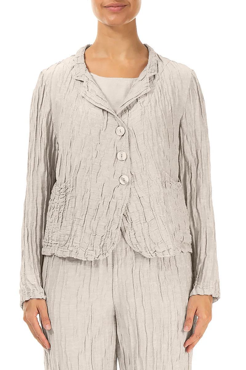 Short Crinkled Beige Silk Linen Jacket