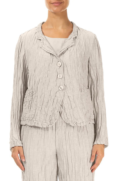 Short Crinkled Beige Silk Linen Jacket