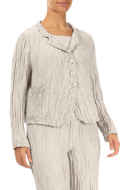 Short Crinkled Beige Silk Linen Jacket