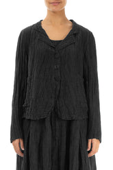 Short Crinkled Black Silk Linen Jacket 1