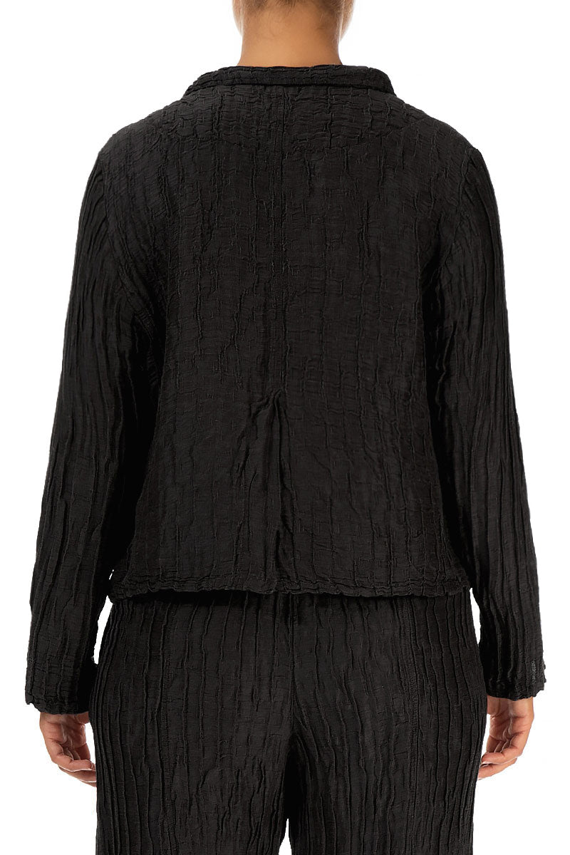 Veste courte noire en Soie et Lin Froissé