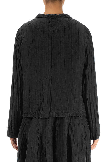 Short Crinkled Black Silk Linen Jacket 2