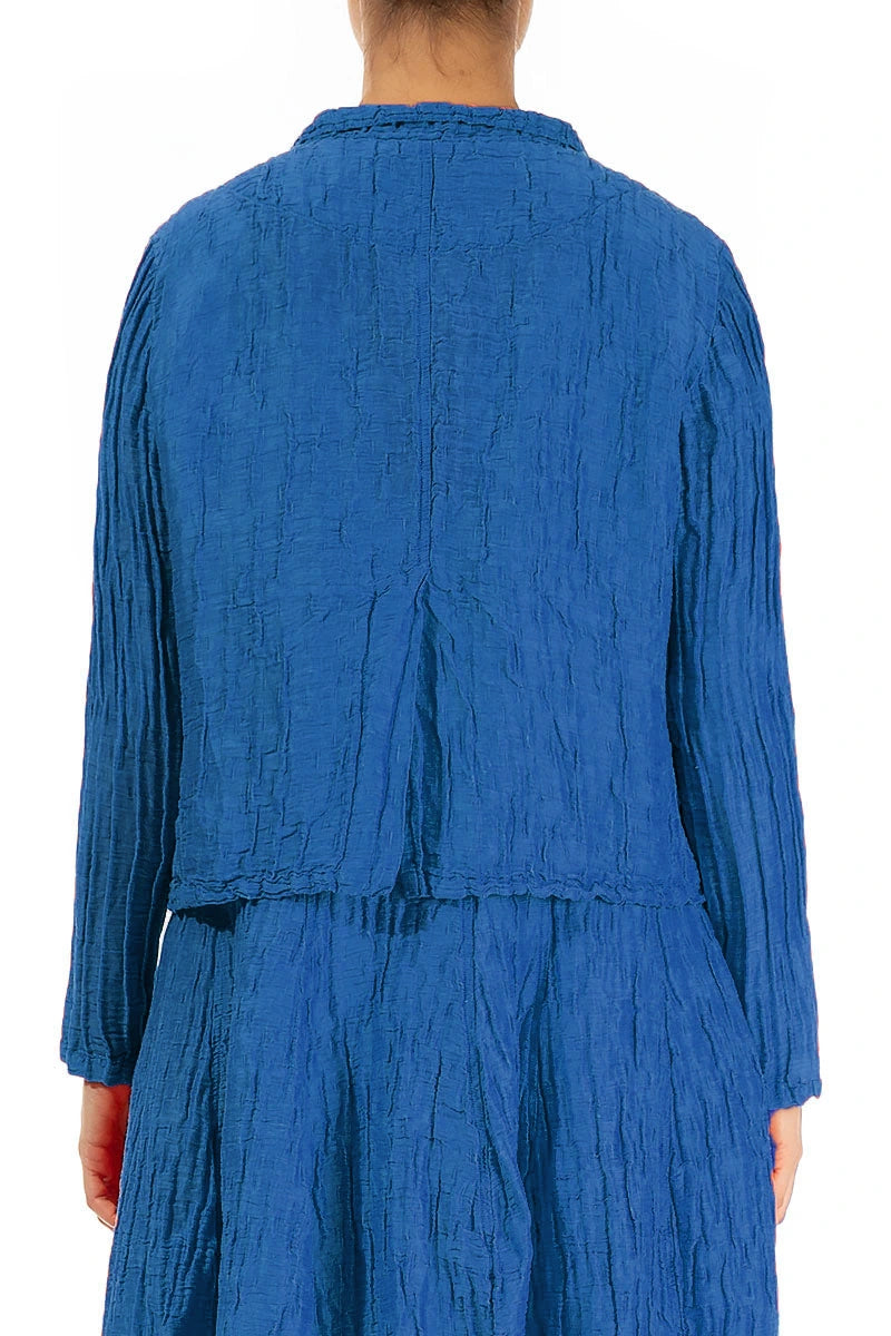 Short Crinkled Cobalt Blue Silk Linen Jacket