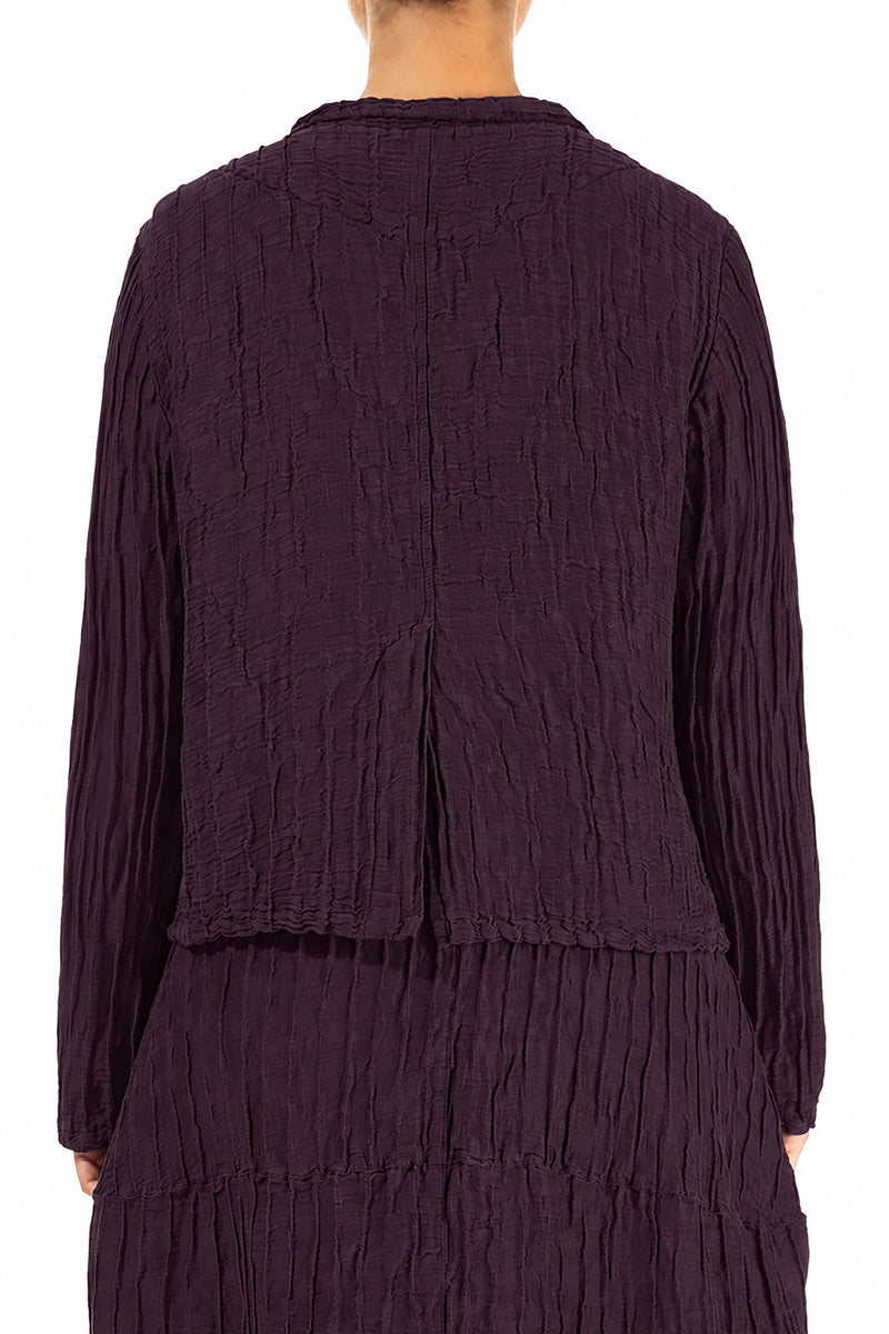 Veste courte Froissé prune profond en Soie et Lin
