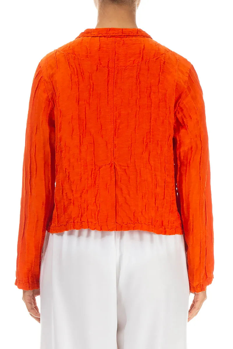 Kurze, geknitterte kobaltblaue Seidenleinenjacke