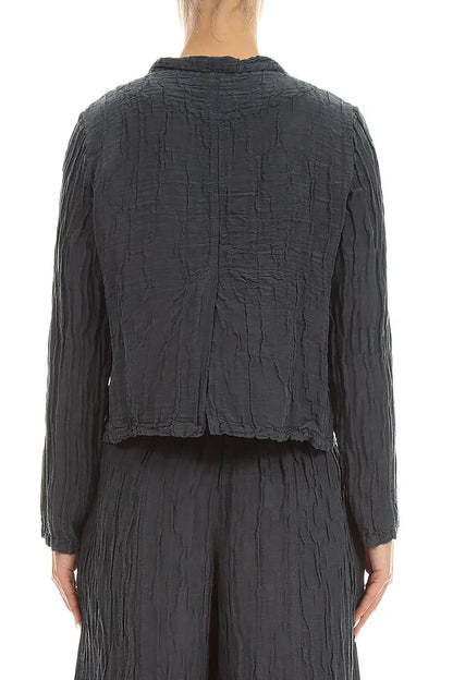 Veste courte en soie froissée graphite