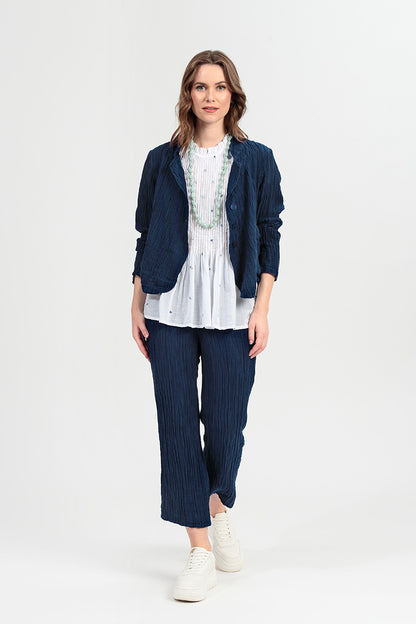 Short Crinkled Navy Silk Jacket 6