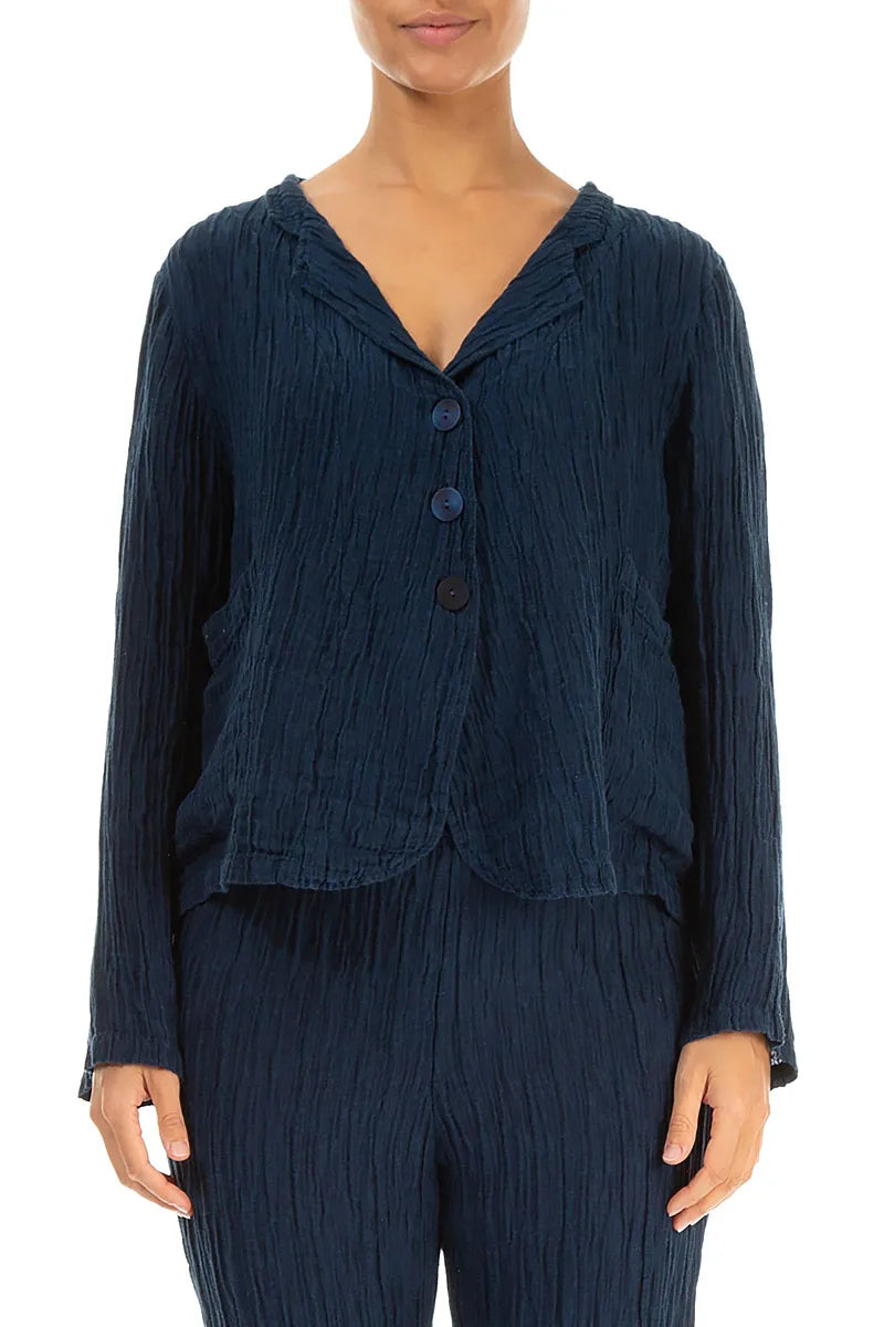 Short Crinkled Navy Silk Jacket 1