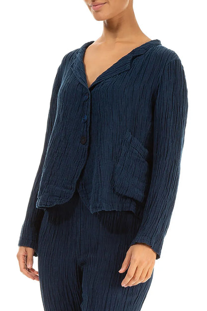 Short Crinkled Navy Silk Jacket 3