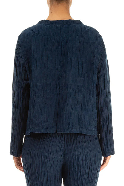 Short Crinkled Navy Silk Jacket 2