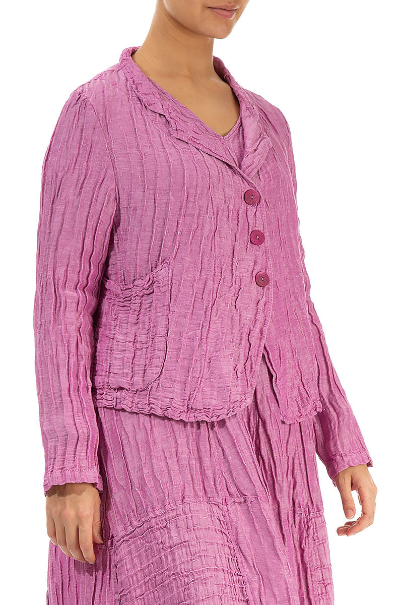 Veste courte froissée en soie et lin à imprimé baies sauvages