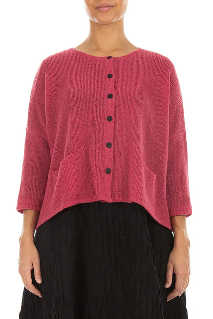 Kurze lockere Strickjacke aus Wolle in Beerenrosé