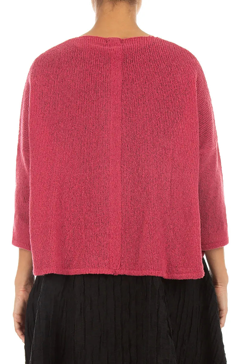 Kurze lockere Strickjacke aus Wolle in Beerenrosé