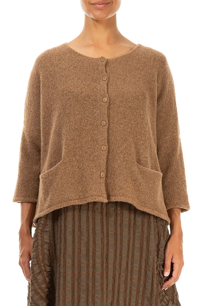 Short Loose Caramel Wool Cardigan