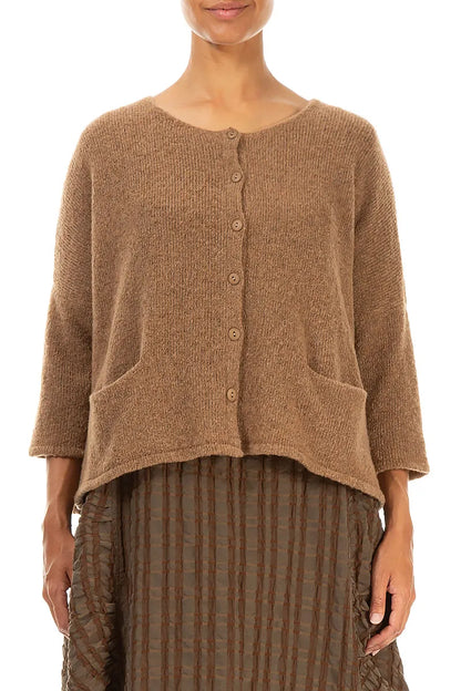 Short Loose Caramel Wool Cardigan