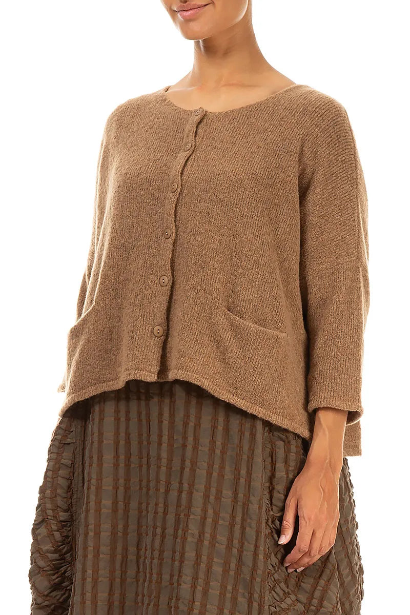 Short Loose Caramel Wool Cardigan