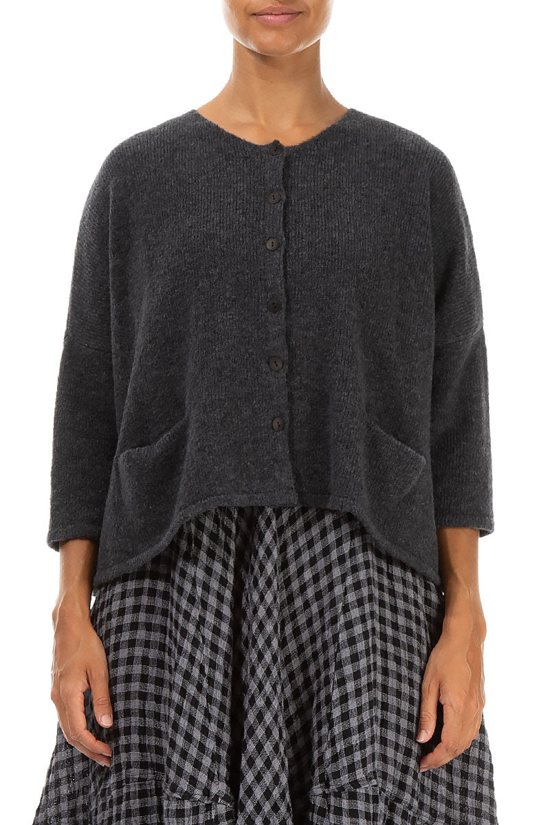 Short Loose Dark Grey Wool Cardigan 1