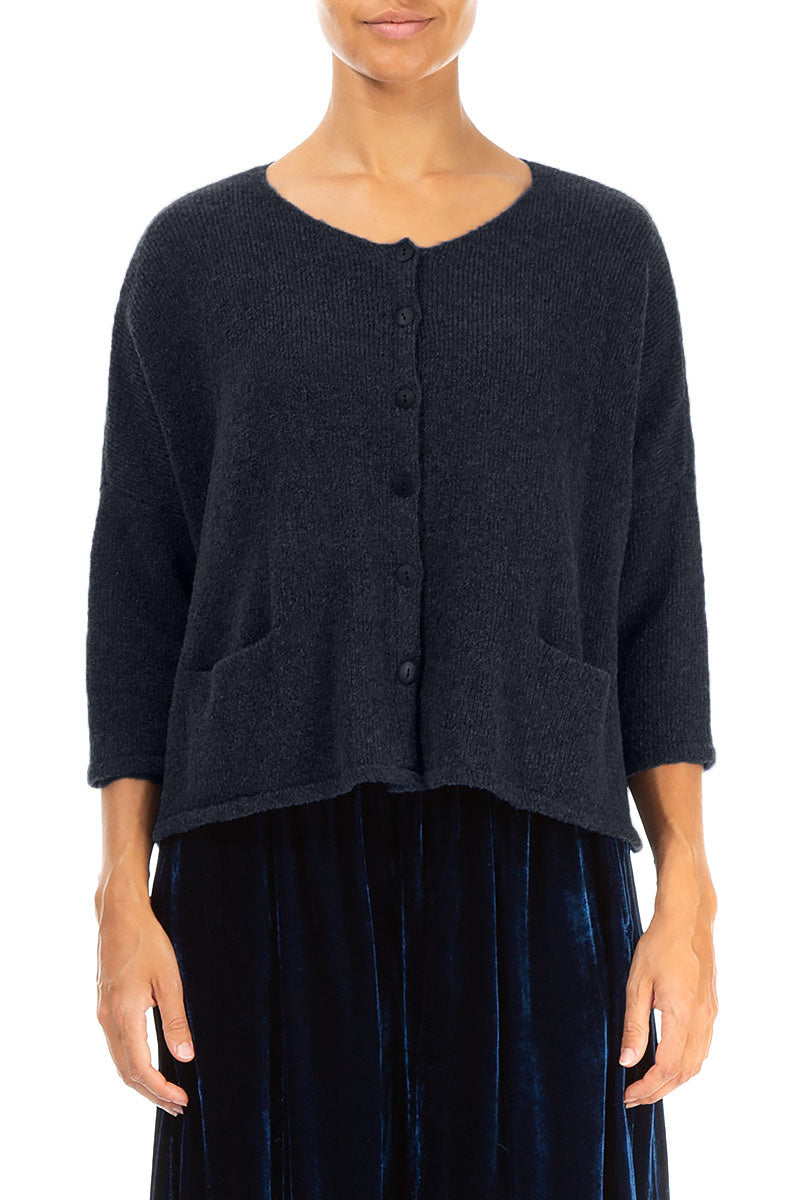 Cardigan court et ample en laine bleu marine foncé