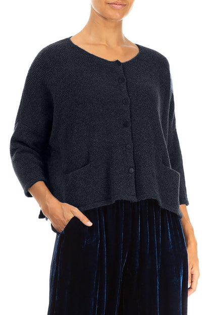 Short Loose Dark Navy Wool Cardigan 3