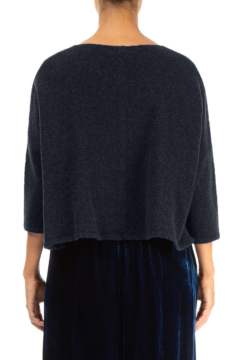 Cardigan court et ample en laine bleu marine foncé