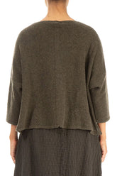 Short Loose Khaki Wool Cardigan 2