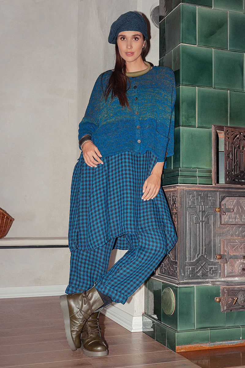 Lockere Strickjacke aus melierter tealfarbener Wolle