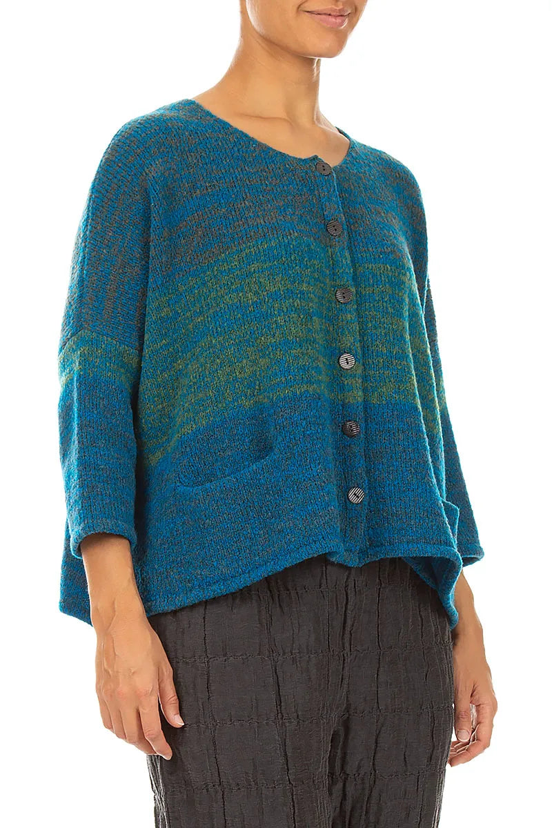 Loose Teal Mélange Wool Cardigan 4