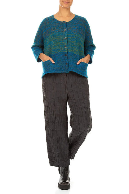 Loose Teal Mélange Wool Cardigan