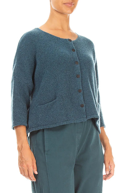 Short Loose Teal Wool Cardigan