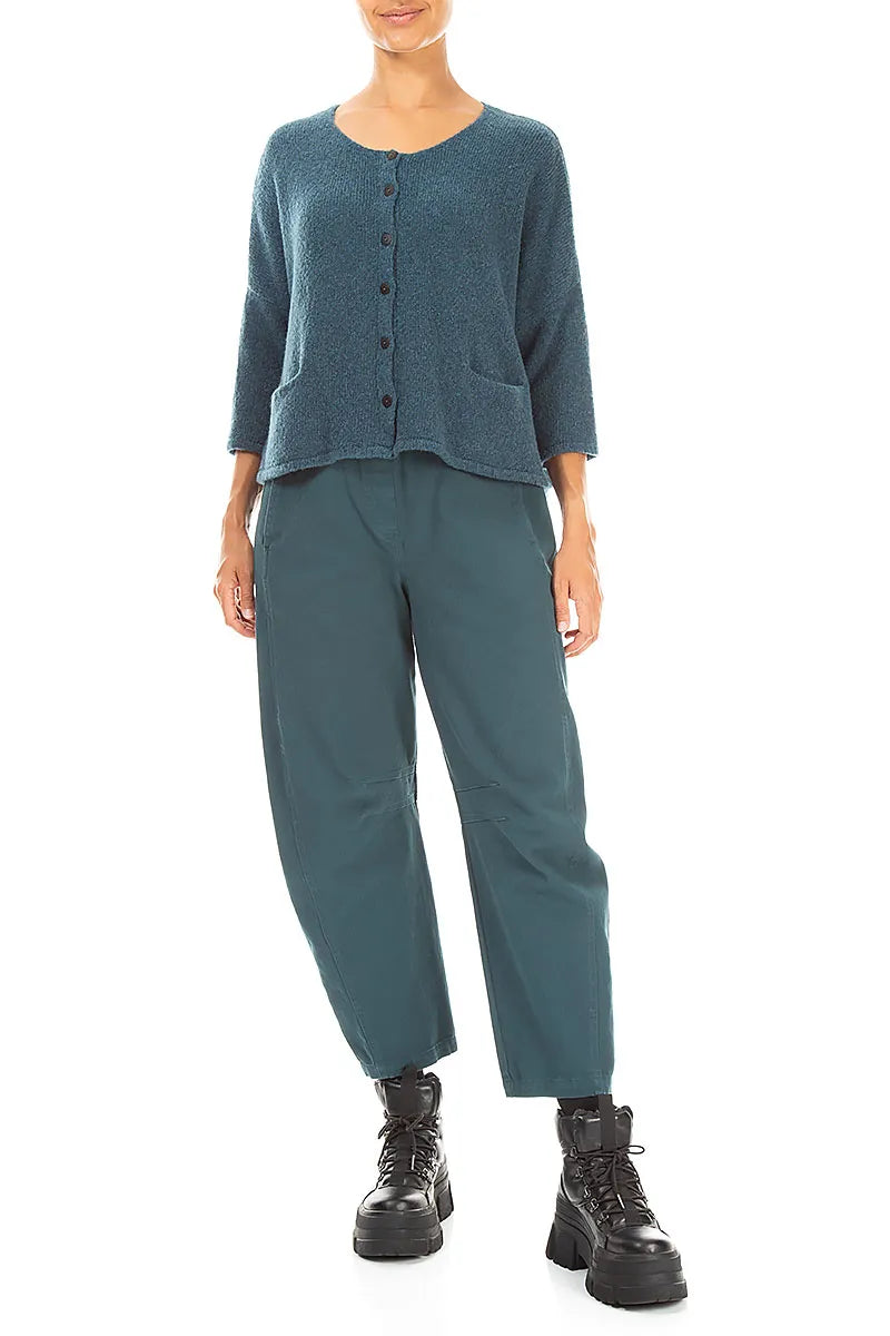 Short Loose Teal Wool Cardigan