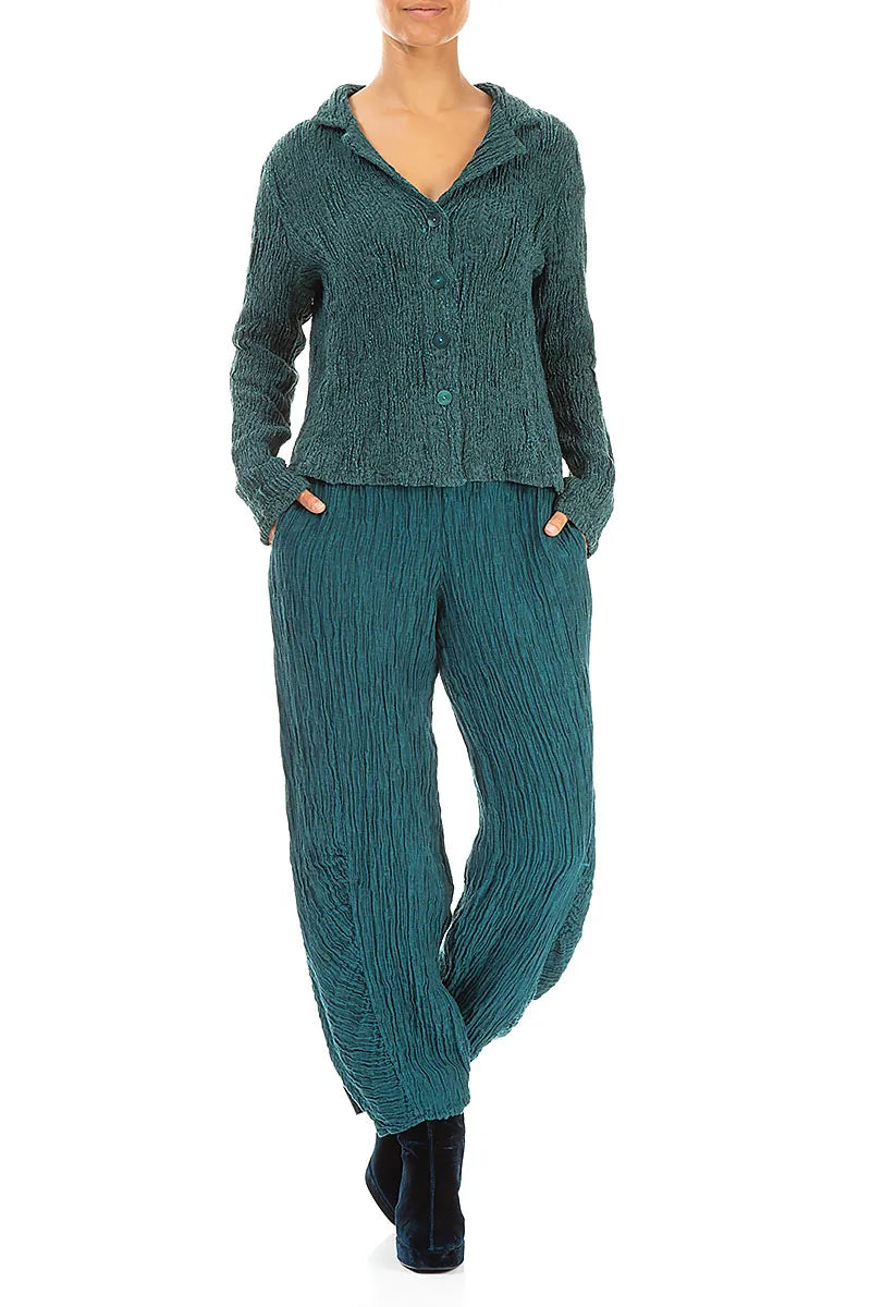 Short Peacock Textured Silk Linen Jacket