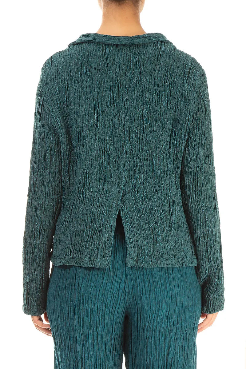 Veste courte en lin et soie texturée à motif paon