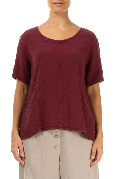 Short Sleeves Antique Ruby Linen Viscose Blouse 1
