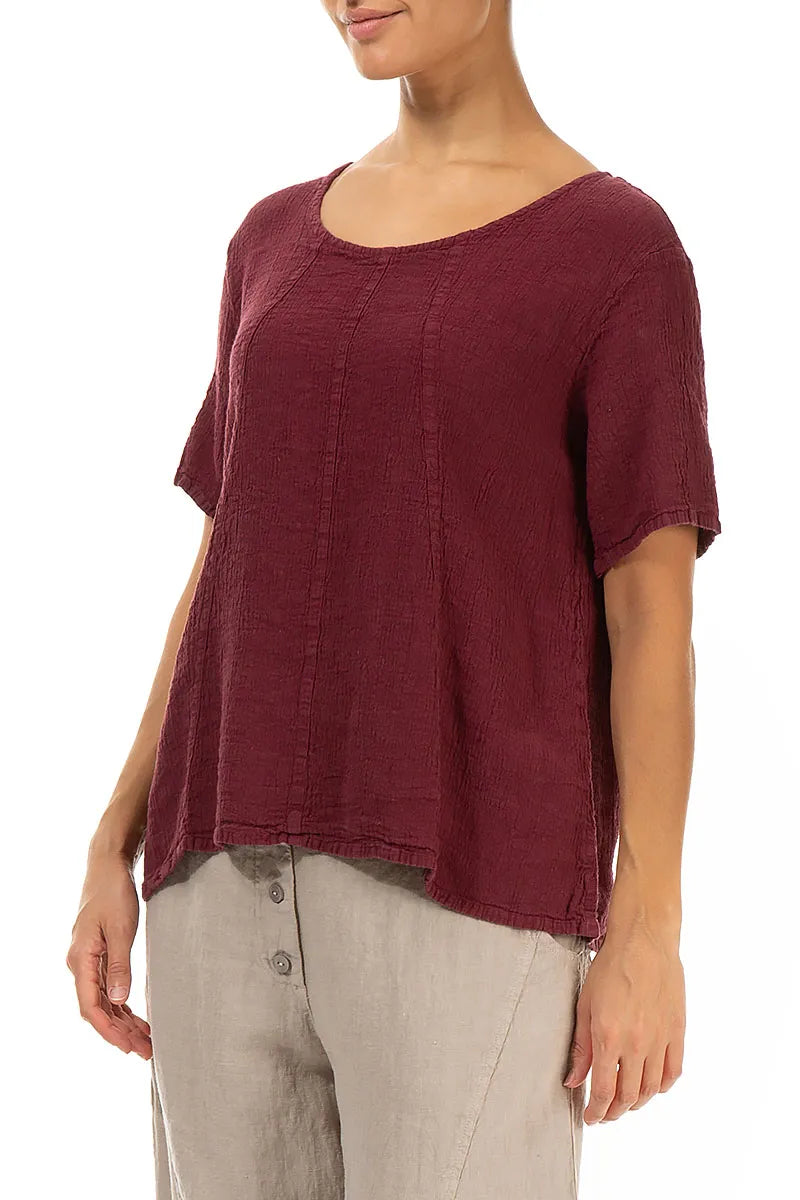 Short Sleeves Antique Ruby Linen Viscose Blouse 3