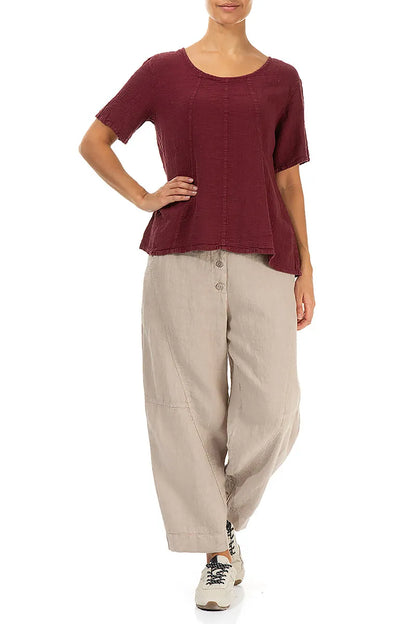 Short Sleeves Antique Ruby Linen Viscose Blouse 4