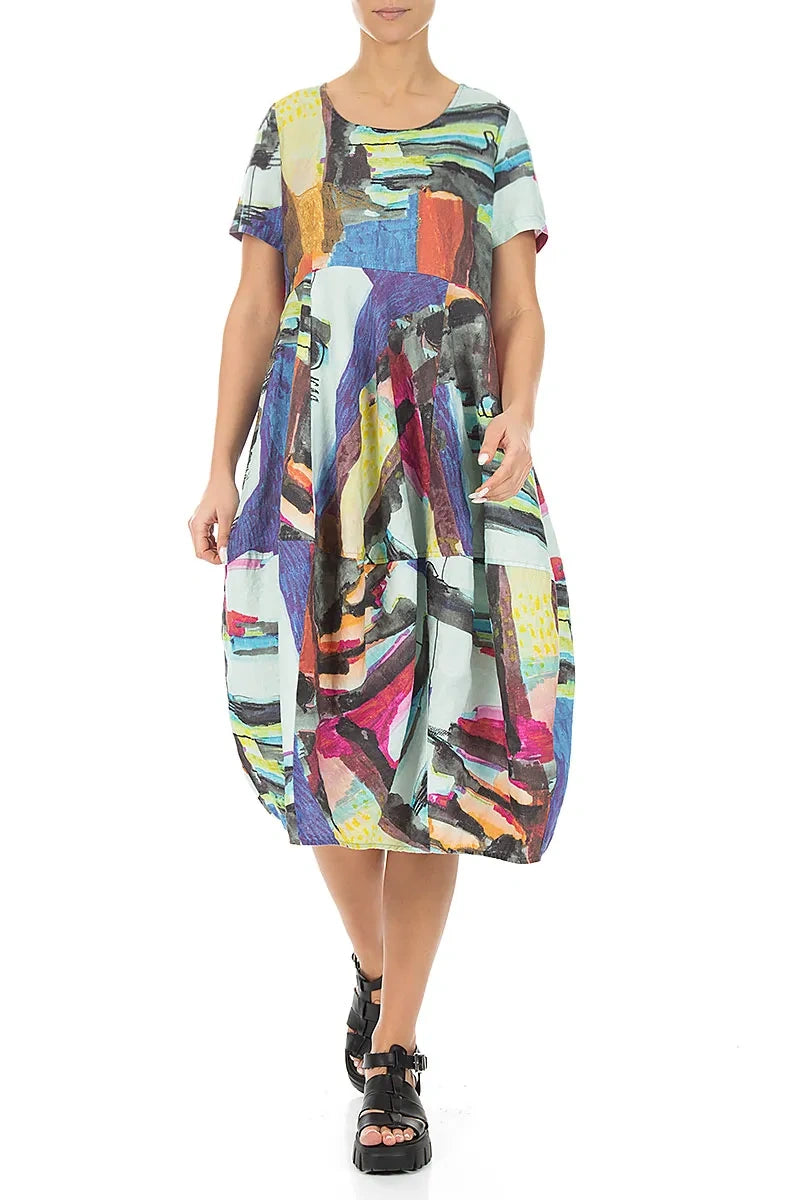 balloon short sleeve dress Multi Color Short Balloon Sleeve Dress