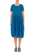 Short Sleeves Balloon Cobalt Blue Linen Dress 1